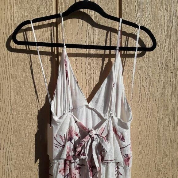 Cotton Candy Boho Romantic Feminine Floral Raw‎ Hem High Slit Maxi Dress Sz M - Picture 10 of 16